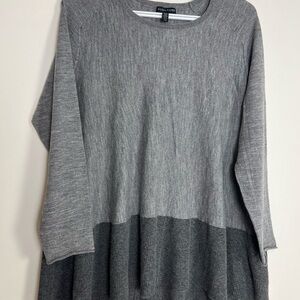 Eileen Fisher Merino Wool Colorblock Tunic Sweater – Gray (Size L)